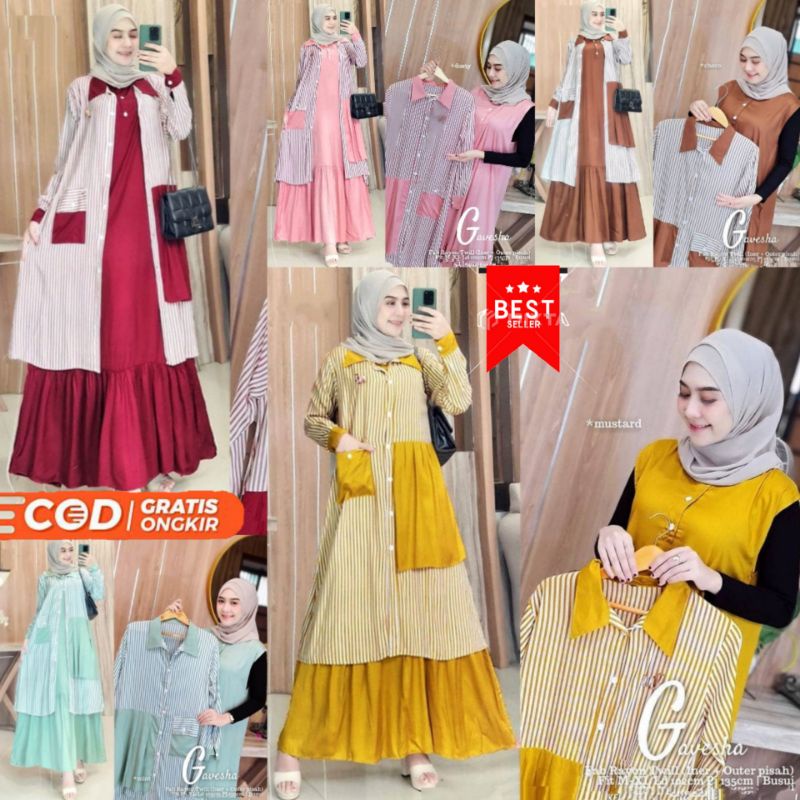 Baju Gamis + Outer Gavesha Set Dress Muslim Gamis Remaja Terbaru  Gamis Katun Gamis 2022 Bisa Cod