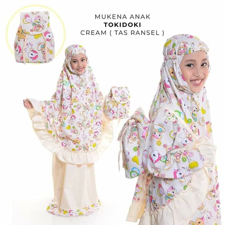MUKENA ANAK TOKIDOKI CREAM + TAS RANSEL
