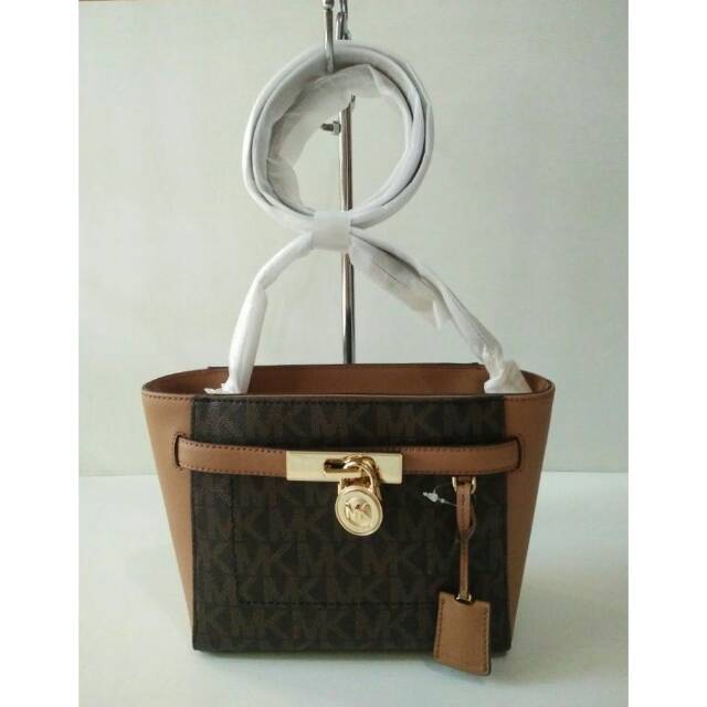 MK hamilton traveller brown acorn top zip medium messenger 20-28x19x7cm