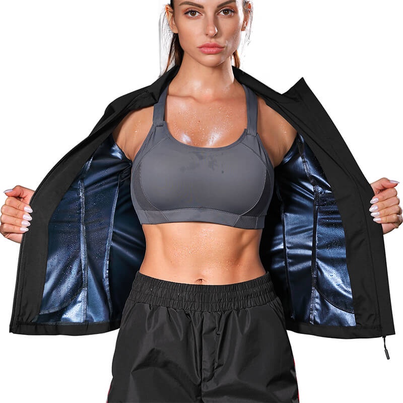 Jacket olahraga sauna sweat jacket cami silver penurun berat badan untuk lari dan olahraga bahan elastic