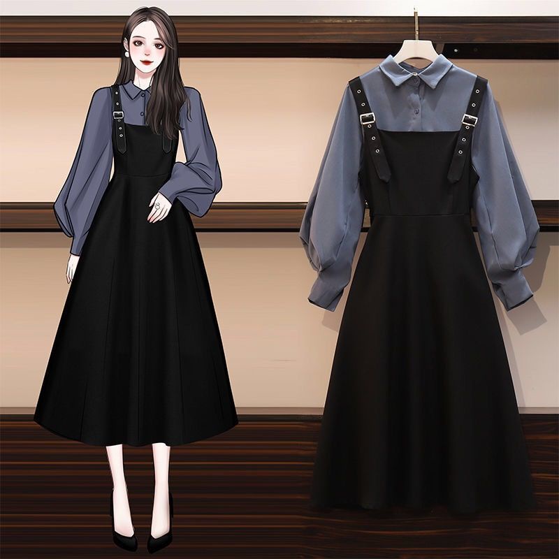 Single / large women's 2021 new fat mm temperament shirt design feeling slim dress two-piece suit