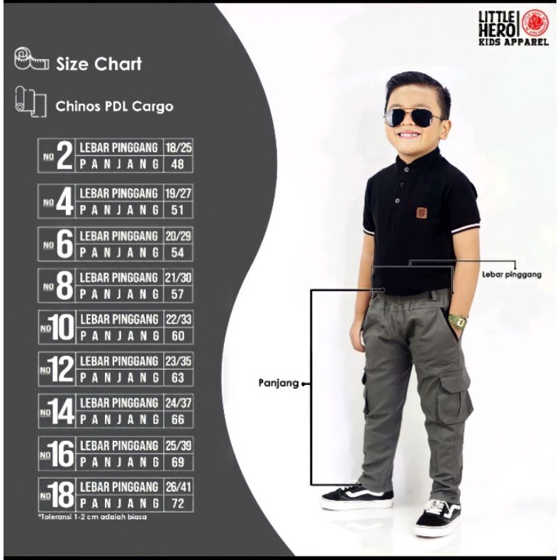 (1- 9Tahun) Celana Chino Cargo Pdl Panjang Anak Laki-laki Cowok Little Hero Chinos PDL 1-9 Tahun