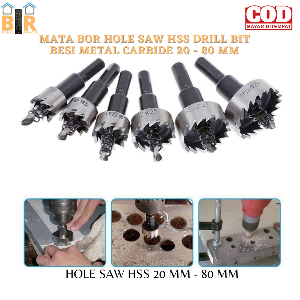 Mata Bor Hole SAW HSS Drill Bit Besi Metal Carbide 20 - 80mm