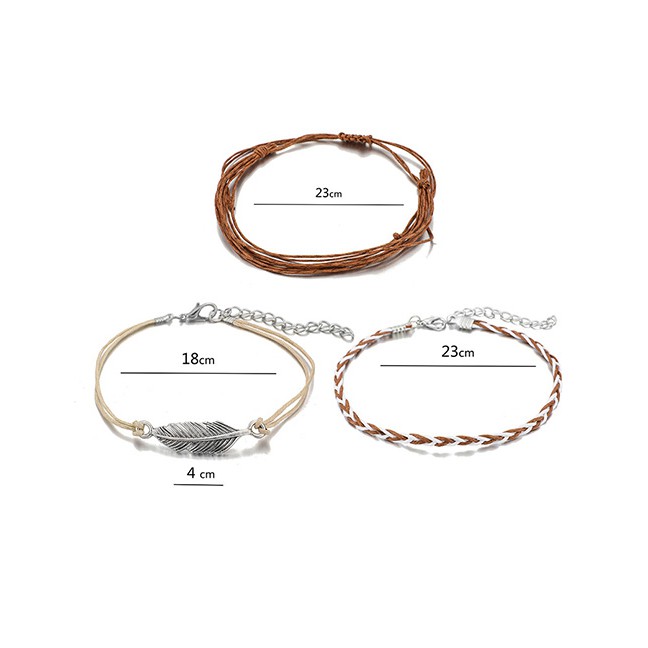 LRC Gelang Fashion Gold Alloy Leaf Bracelet 3 Piece Set D19376