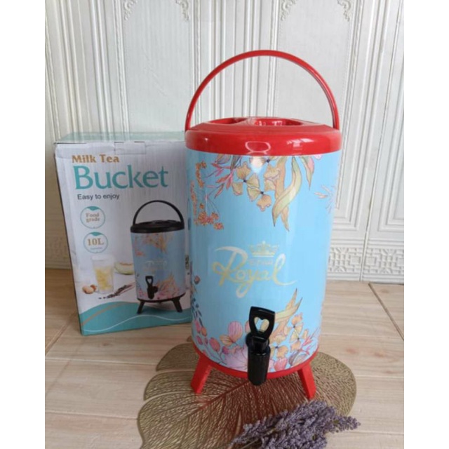 Milk Tea Bucket Uk. 8 Liter & 10 Liter / Dispenser Minuman Serbaguna Motif Hitam dan Merah