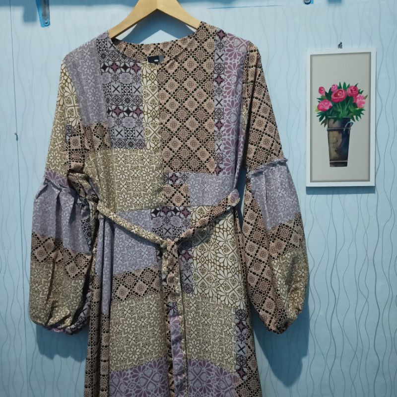 Dress Gamis Batik Etnik Busui Lengan Balon