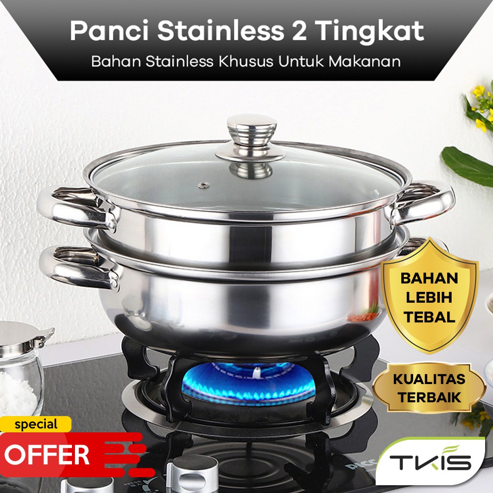 TKIS Panci Steamer Stainless 2 Tingkat Kukusan Stainless Steel Makin