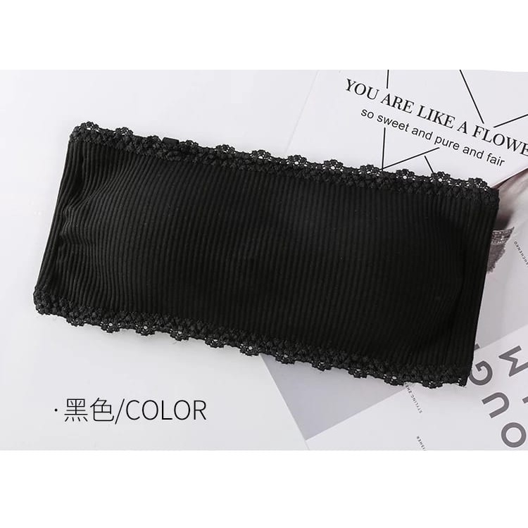 HC Bra Wanita Crop Top Bahan Halus Renda 6401 Bra Kait Simple Import Murah Bra Kemben Tanpa Tali-HC5978 HITAM