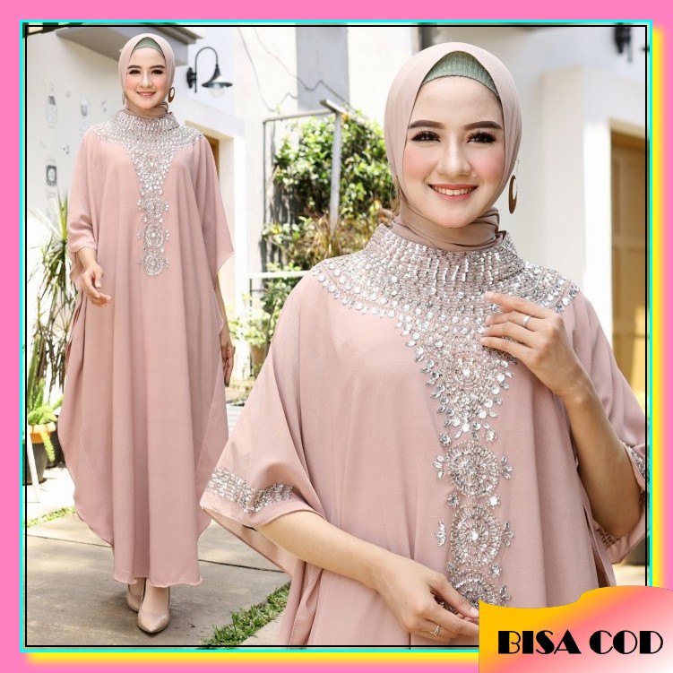 Gamis Kelelawar Batik Rayon  Cav577 KV210  Gamis Busana Muslim Maharani Coco Terbaru