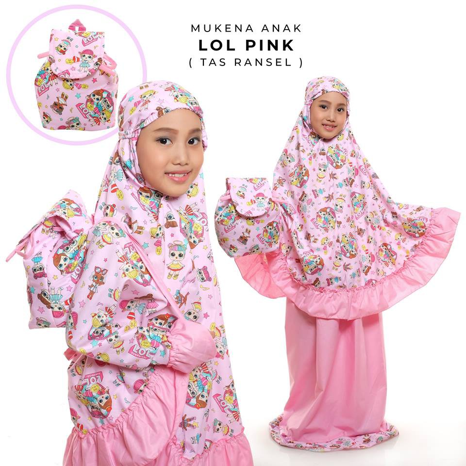 Mukena Anak Katun Lola Pink ( Tas Ransel )