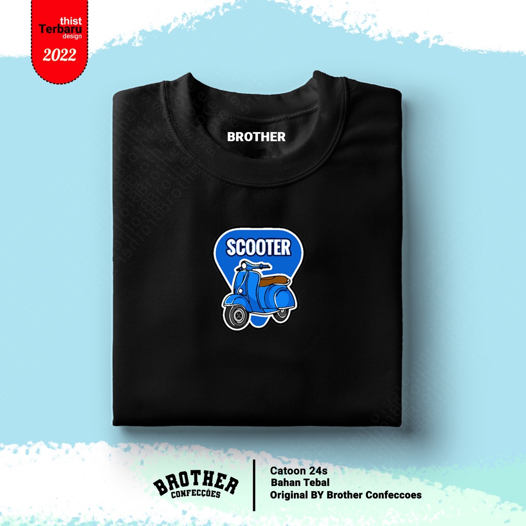 BROTHERSTORE / Kaos Distro Articlel SCOOTER BIRU/ KAOS TEXT BIRU print pria aBU mISTY Premium