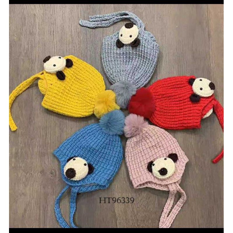 topi anak rajut beruang tali import/kupluk rajut anak