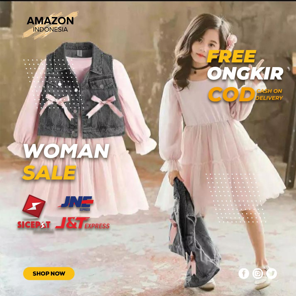 DRESS COMBI JACKET PAKAIAN ANAK PEREMPUAN WARNA BLACK HITAM BAHAN DINGIN TEBAL KUALITAS BAGUS IMPOR