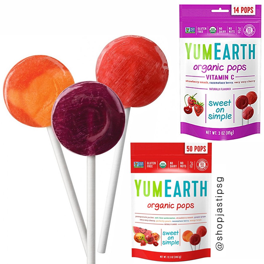 YumEarth Organic Lolli Pops Vitamin C Candy Assorted Flavors isi 40/50
