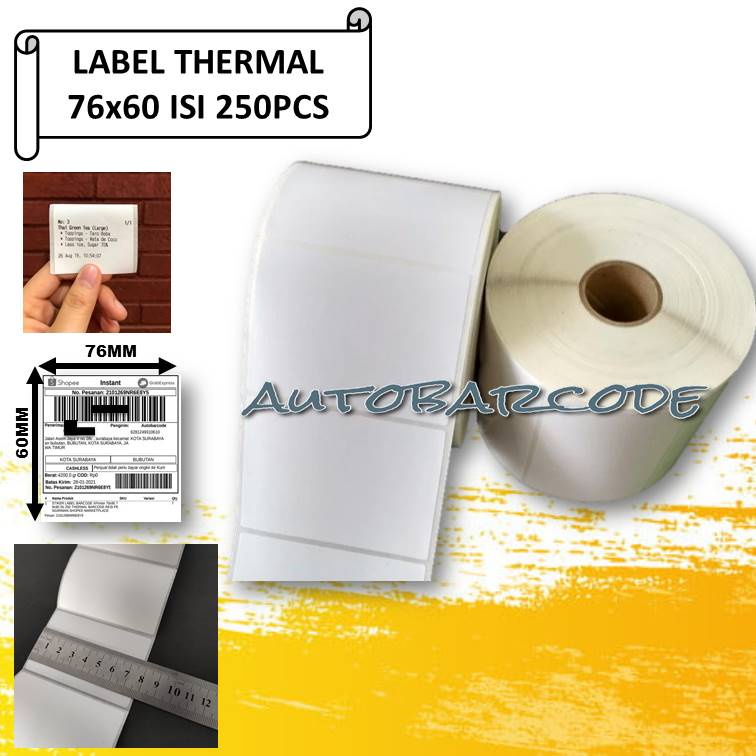 LABEL THERMAL 76X60 ISI 250 LABEL STICKER RESI PENGIRIMAN PRINTER 80MM Label Resi Kecil 75x50 80x50 / 78x95 / 78x100