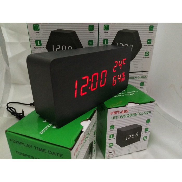 Jam Meja Digital Led Weker / Digital Wood Alarm Clock 862 [ Black Red ]