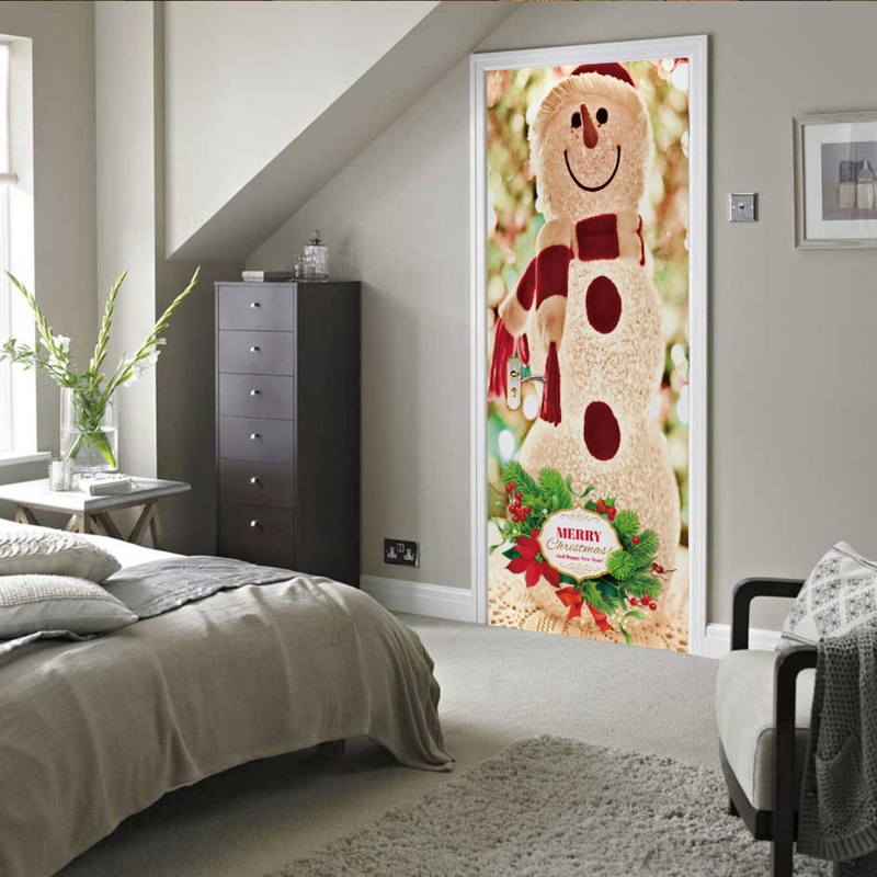 Zzz 2pcs / set Stiker Dinding / Pintu / Kulkas Anti Air Motif Snowman Natal Untuk Dekorasi Rumah