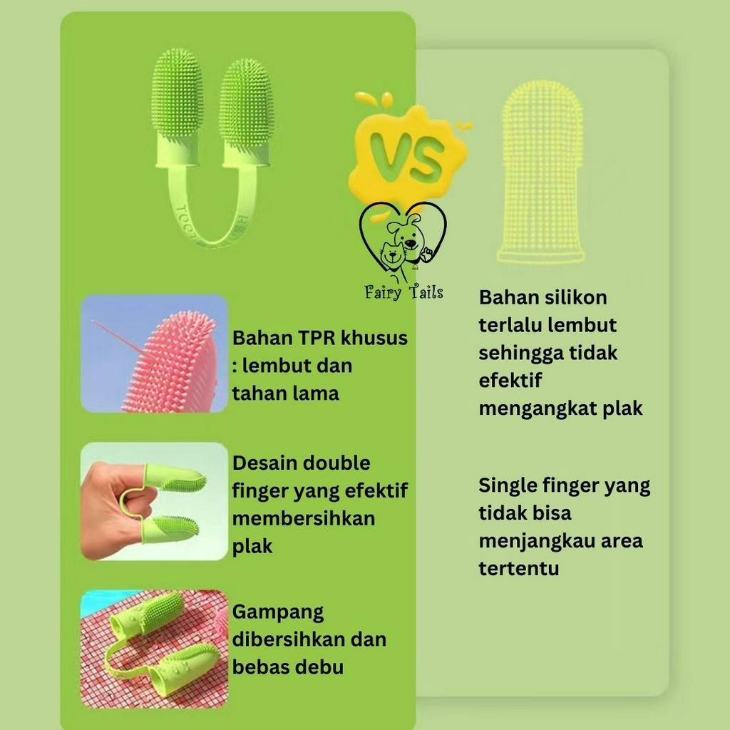 Sikat Gigi TPR Double Finger Kepala Ganda untuk Anabul Kucing dan Anjing Bahan Silikon TPR Lembut dan Tahan Lama Efektif Mengangkat Plak Gigi / Pet Cat Dog TPR Silicone Double Finger Toothbrush