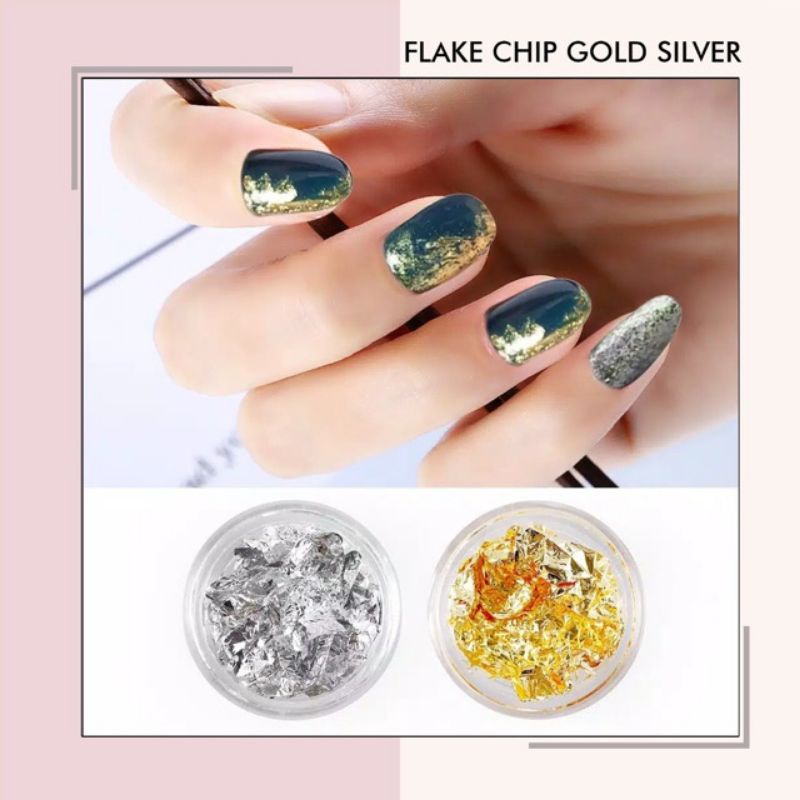 2pcs jar flake chip foil aluminium gold silver hiasan kuku