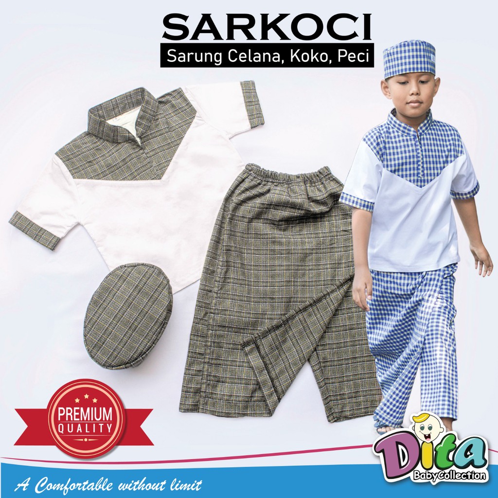 Sarung set koko Peci Dita Sarkoci Dita anak murah grosir sarung instan sarung celana