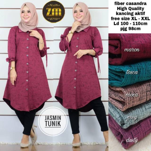 Jasmin tunik atasan ori solo by zm bahan fiber LD 100-110cm