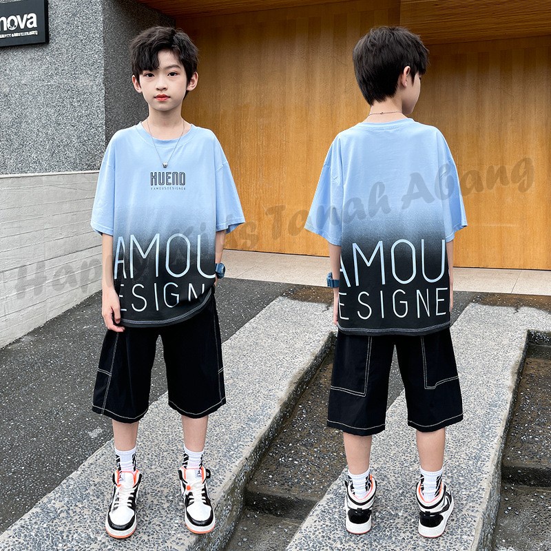 PAKAIAN SETELAN KAOS OVERSIZE ANAK LAKI-LAKI IMPORT KOREA MURAH KEKINIAN 3-12TAHUN HUENO