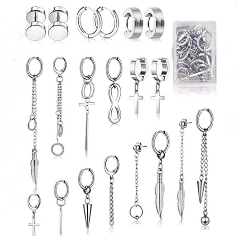 Siy 20pcs Anting Hoop Huggie Bahan Stainless Steel Gaya Korea Untuk Pria / Wanita