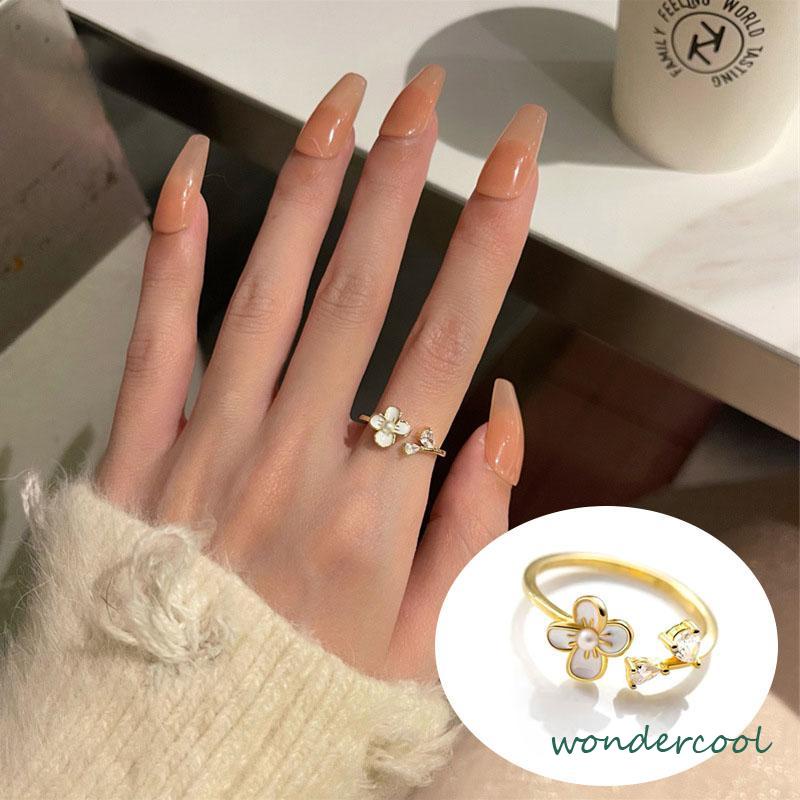 Cincin Bunga Sederhana Lembut Manis Kecantikan Temperamen Cincin Pembuka Glossy-Won