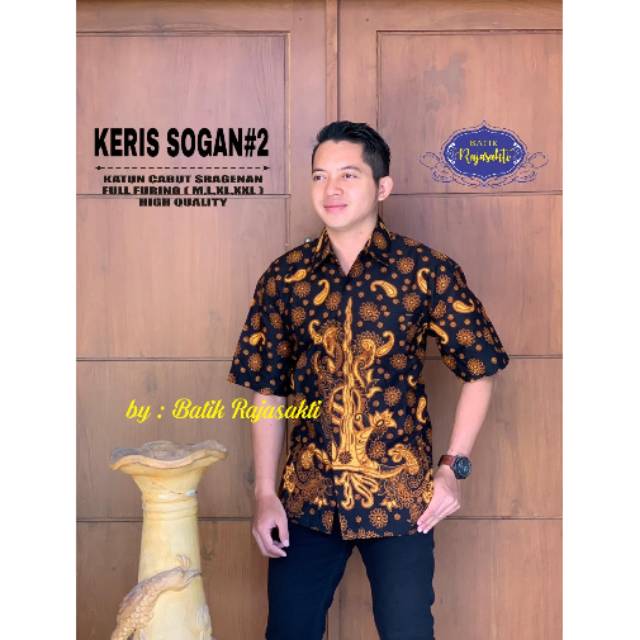 Baju Batik Pria Keris Sogan#2 lengan Pendek Reguler fit Size M-XXL ori by raja sakti