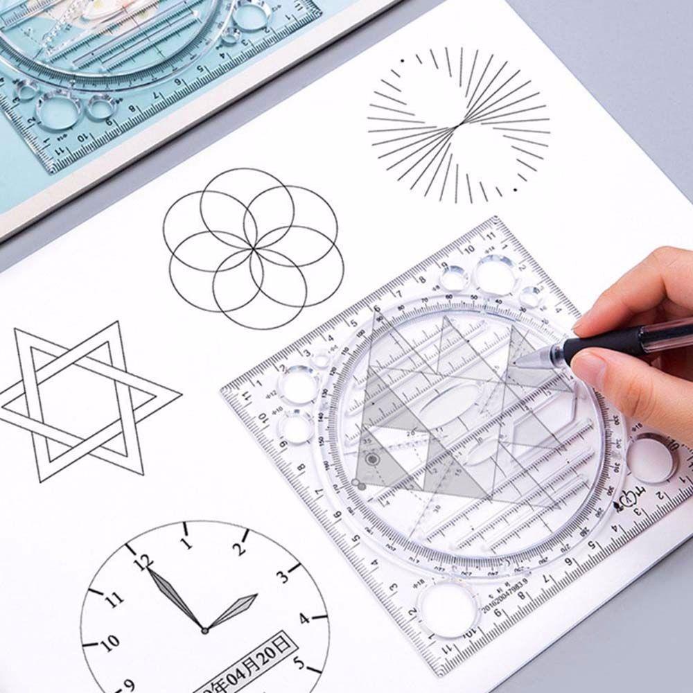 LANFY Children Multifunctional Drawing Ruler Gifts Geometric Drawing Template Springhall Angle Ellipse Students Art Design Ruler Geometric Function School Accessories Arc Shape Circle Maker Drawing Ruler/Multicolor