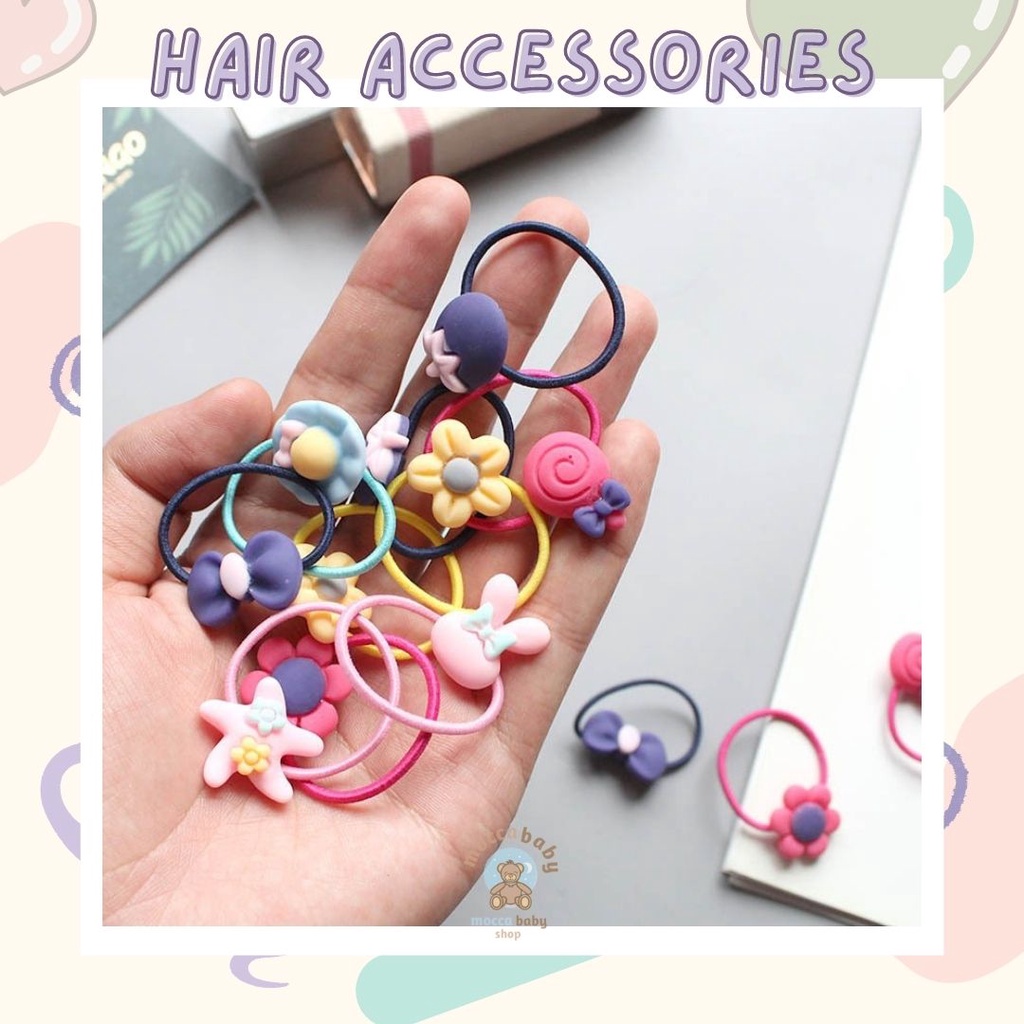 MBSS - IKAT RAMBUT BLOSSOM 20PCS Ikat Rambut Anak Karakter / Ikat Rambut Korea Anak / Ikat Rambut Elastis FREE POUCH