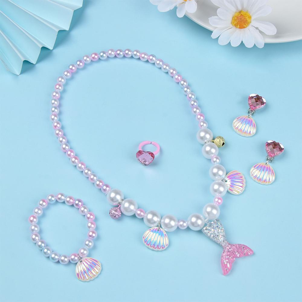 Preva Mermaid Kalung Gelang Aksesoris Fashion Set Perhiasan Untuk Pesta Mermaid Shell Anting