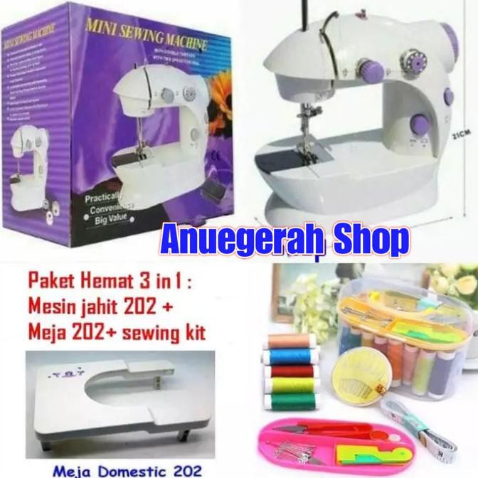 Ready Stock] Mesin Jahit Mini Portable + Meja + 1 Set Perlengkapan Jahit