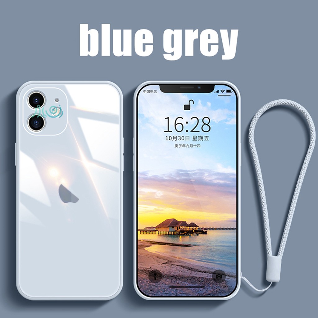 【Free Lanyard】Macaron case For iPhone 13 Pro MAX 11 12 Pro MAX XS MAX XR X  7+ 8 Plus SE 2020 Tempered Glass Case Square Silicone back cover