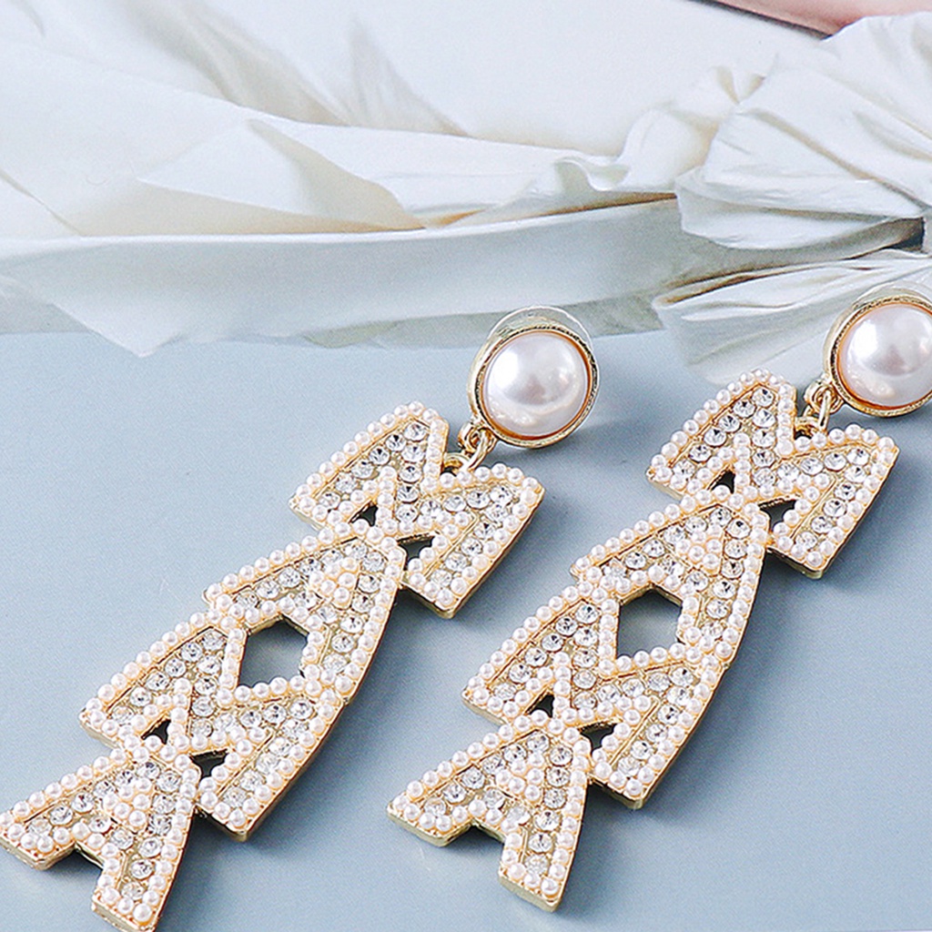 Hu Hu Hu Hu Hu Alat Bantu Pasang Kacamata♡ 1 Pasang Anting Tusuk Gantung Panjang Wanita Desain Tulisan Hias Berlian Imitasi Untuk Pernikahan