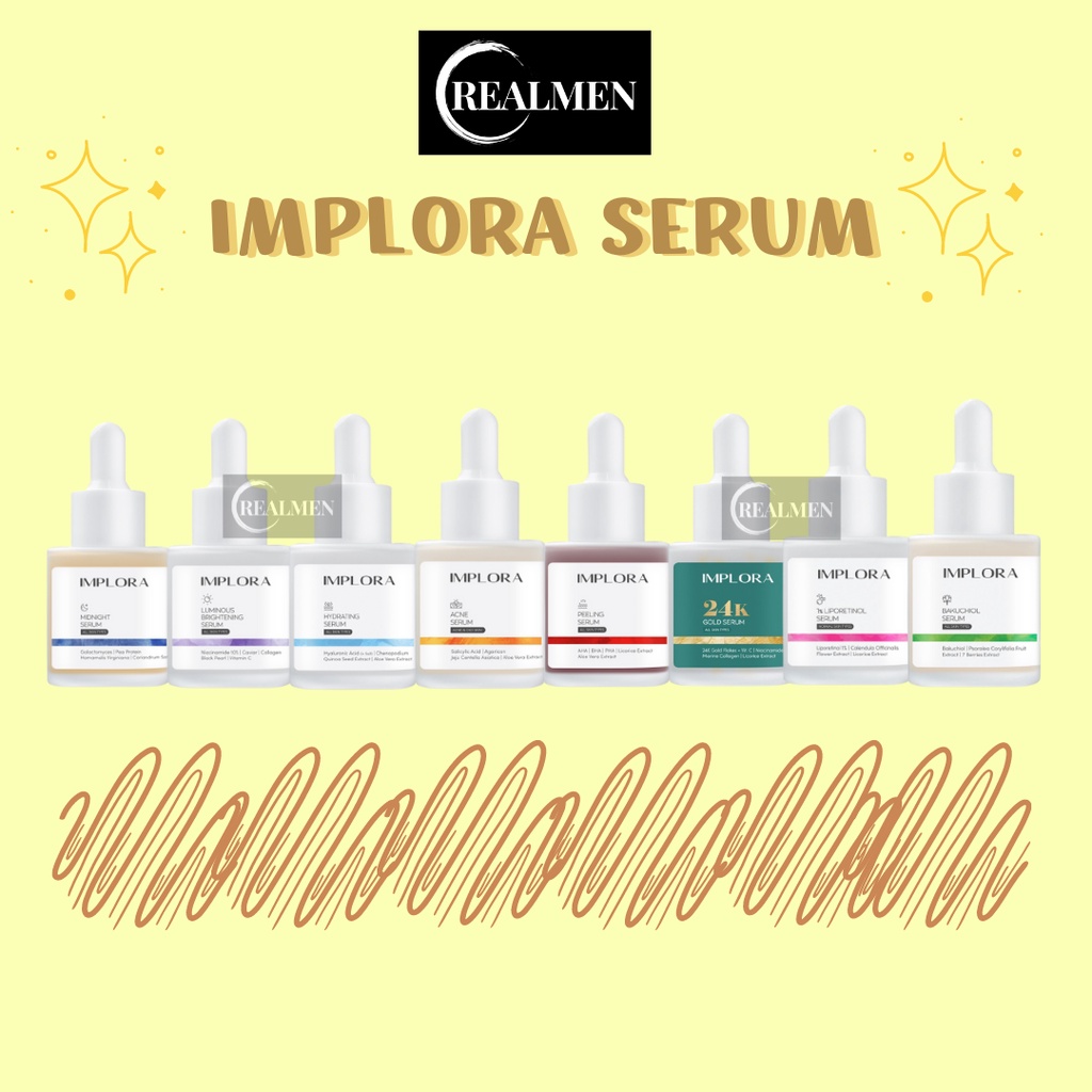 (BPOM) IMPLORA FACE SERUM LUMINOUS BRIGHT SERUM 24K GOLD ACNE PEELING MIDNIGHT HYDRATING SERUM WAJAH IMPLORA