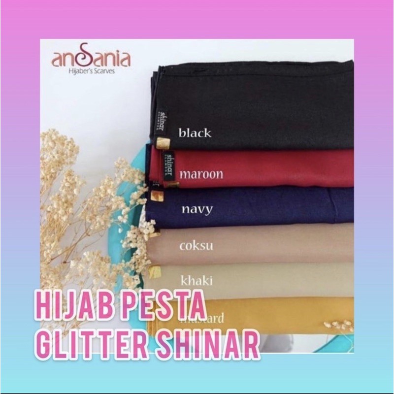 Jilbab Pesta Glitter Segi Empat Ansani Shinar
