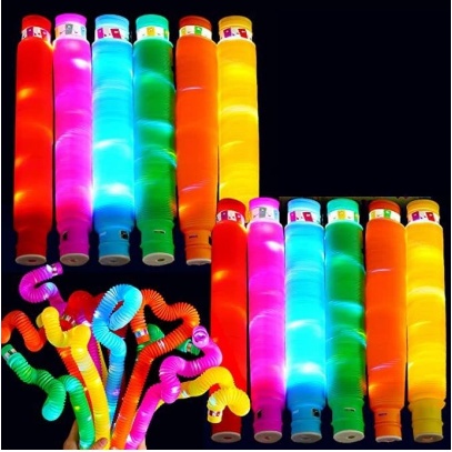 Mainan anak Tubes Pop led bisa ditarik jadi panjang Mainan LED POP FIDGET TUBES SENSORY TOYS / Light Up Pop Pipes / Mainan anak Murah Lampu LED bisa Kreasikan bentuk apa aja