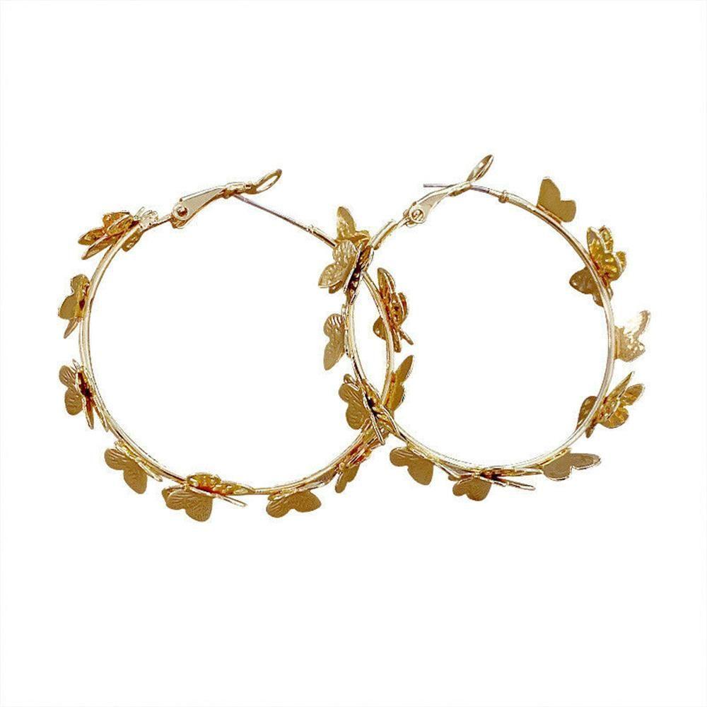 R-flower Round Hoop Earrings Fashion Kupu-Kupu Pesta Lapis Emas 18k