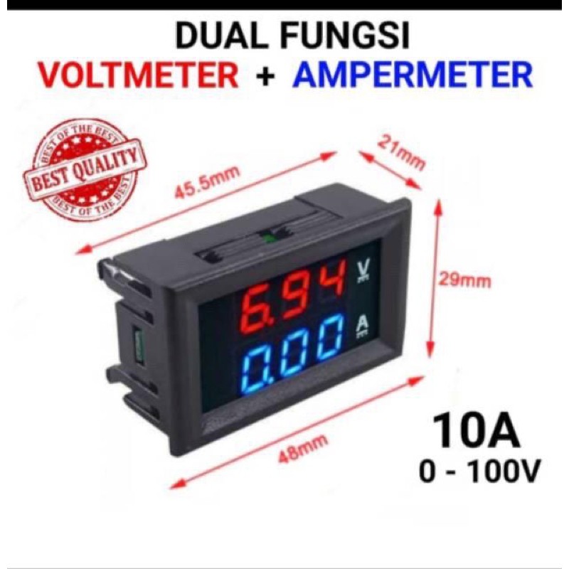 DISPLAY COMBO VOLT AMPER METER AMMETER DC 0-100V/10A RED AND BLUE LED DISPLAY  DC 4.5 - 30V POWER