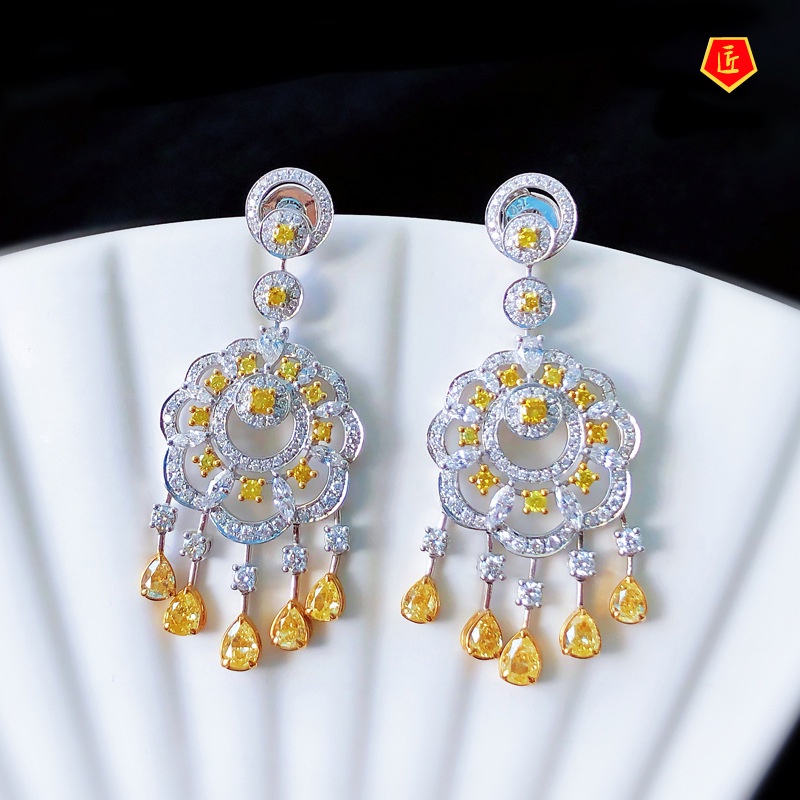 [Ready Stock]Luxury Fashion Fully-Jewelled Yellow Diamond Earrings