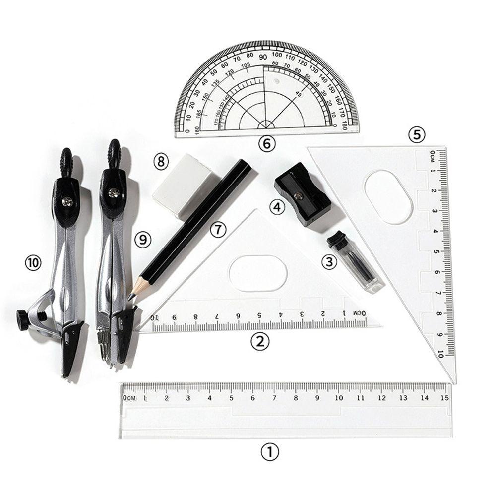 [Elegan] Compasses Set Kantor Sekolah Untuk Siswa Desain Seni Alat Tulis Penggaris Menggambar Busur Derajat