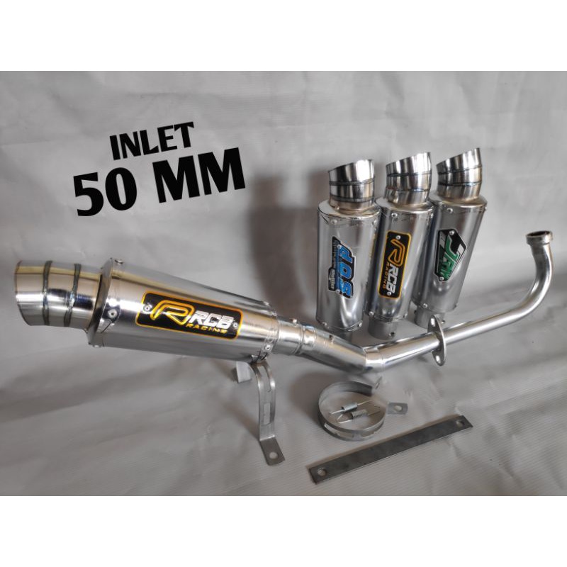 Knalpot Racing RCB DOS JRM INLET 50 MM  FULL SYSTEM Beat Fi/New B,eat Karbu Mio Sporty MIO Smile Mio M3 /J / Z Mio GT Xeon GT/RC Xeon karbu Scoopy  Soul GT Fino Fi X Ride Spin Nex SKY WIF Vario 110 Karbu Vario 125 Old Vario 125/150 Led Freego Fazzio Genio