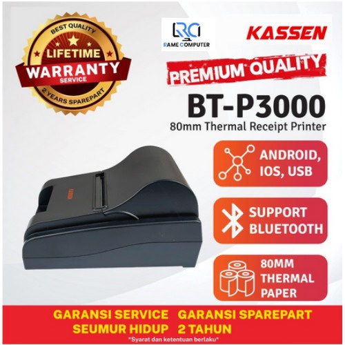 Printer Thermal Bluetooth 80mm KASSEN BT-P3000 BT P3000 USB Bluetooth RJ11