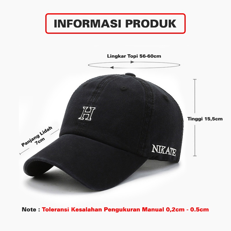 Topi Baseball Pria Wanita Dewasa Distro Motif H Nikate Hat Kekinian Sport Cap Gaya Casual style korea TTJ