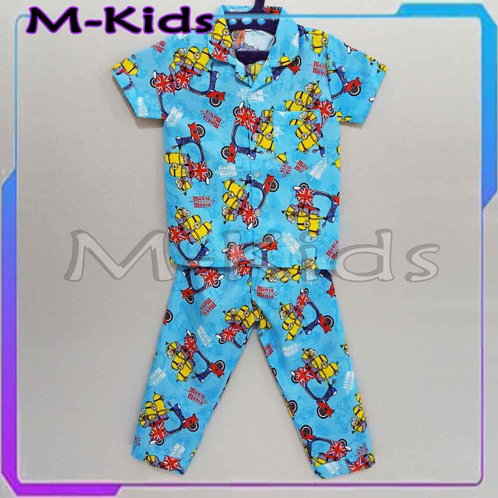 MKids88 - Baju Setelan Katun Piyama Anak Gambar Minion Bear Winnie The Pooh CAR Teddy Bear OWL