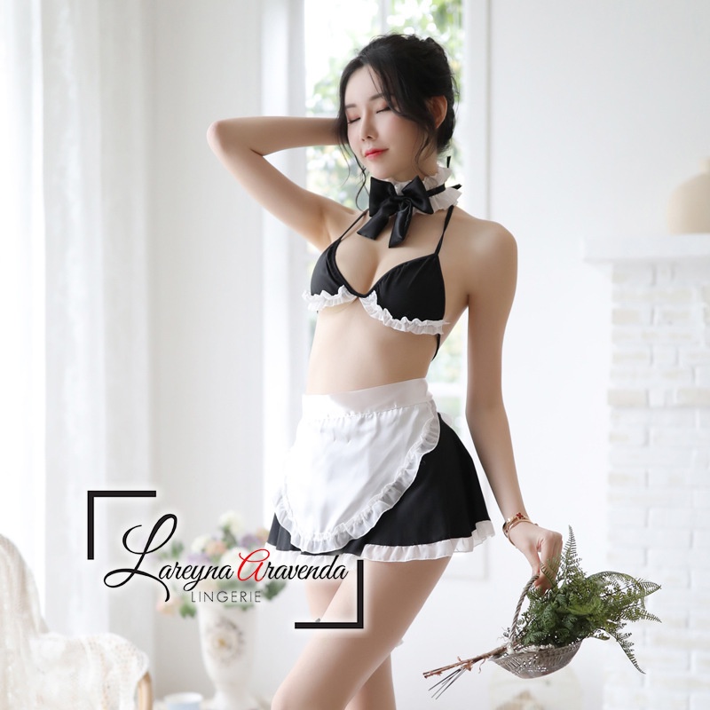 Set Lingerie Seksi Lengkap Model Costume Charming Maid LG142