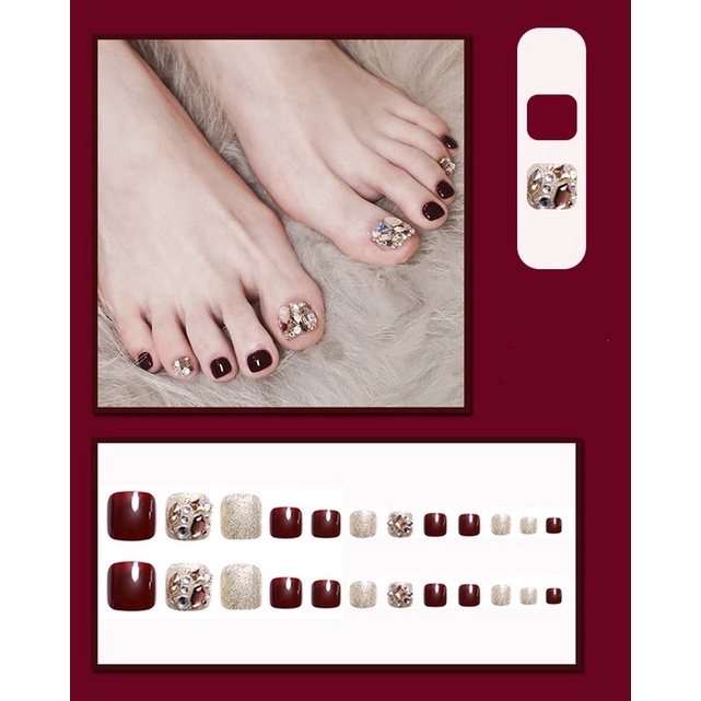 Kuku Palsu kaki【 J13，sudah ada lem】Nikah Wedding False Nailart Pengantin kaki