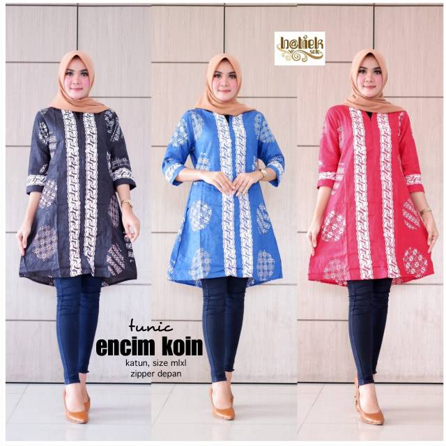 Tunik encim koin atasan baju batik wanita kantor kerja