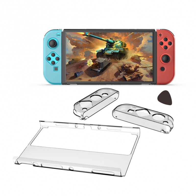 Hard Case Cover Pelindung Konsol Nintendo Switch Oled 3 In 1 Kiri / Kanan Bahan Pc Transparan